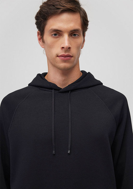Kapusonlu Siyah Sweatshirt - Mavi фото 4