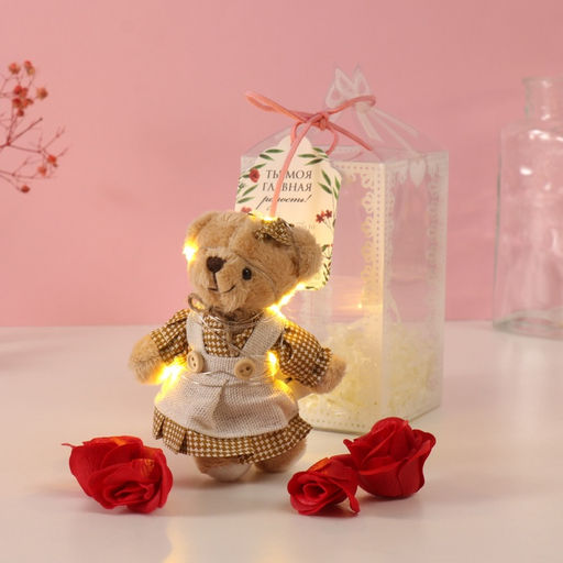 Набор подарочный Мишка в платье, мыльные красные розы 5 шт., роса, 7?7?12 см - Simaland фото 4