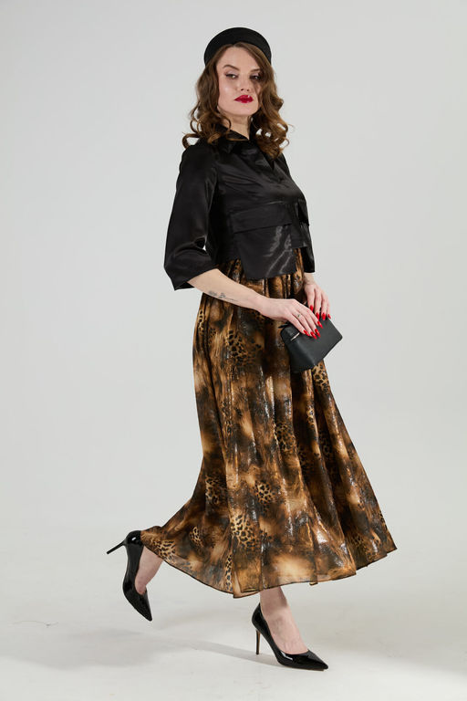 Платье NIKVA н514-4 чёрный и кофейный леопард  фото 8