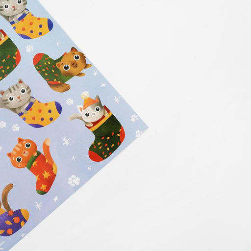 Цена за 10 шт. Бумага упаковочная глянцевая «Коты в носках», 70 х 100 см