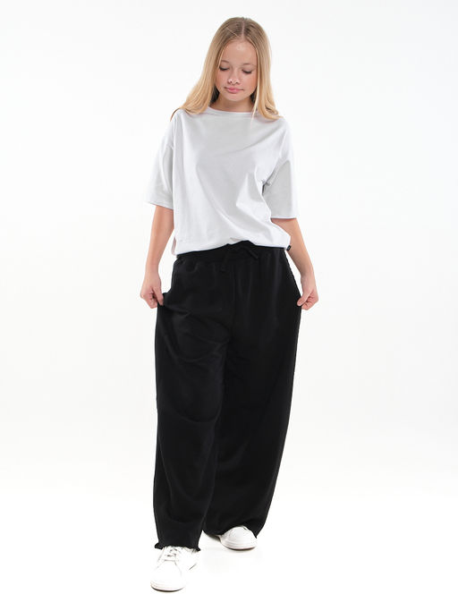 Брюки из футера для девочки с лампасом 22-5697 черный - Mini maxi фото 12