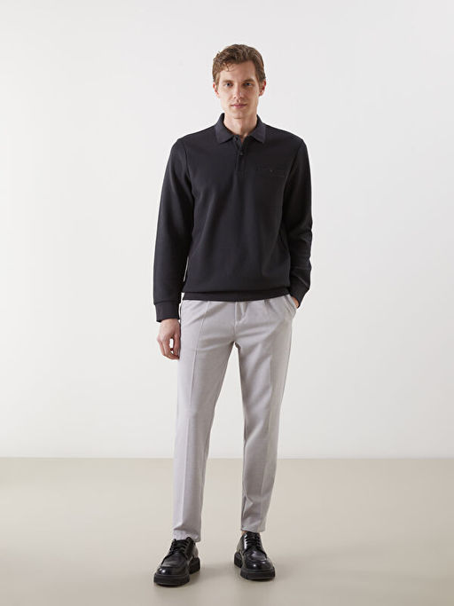 Polo Yaka Uzun Kollu Erkek Sweatshirt