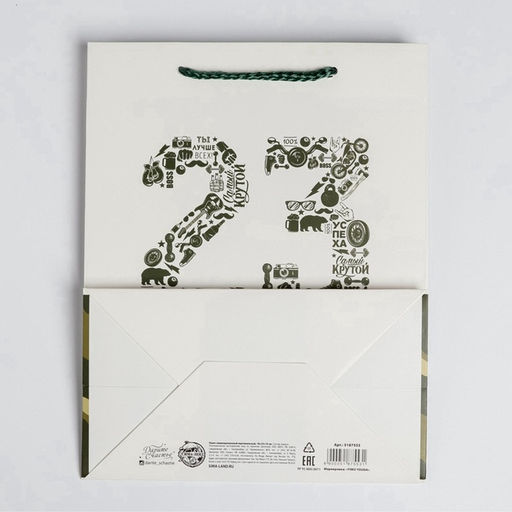 Цена за 2 шт. Пакет подарочный ламинированный, упаковка, «23 февраля», MS 18×23×10 см