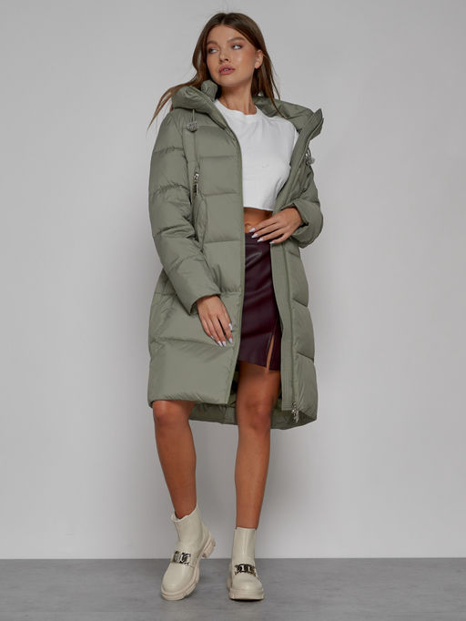 Пальто утепленное с капюшоном зимнее женское зеленого цвета 51155Z - MaxRita фото 15