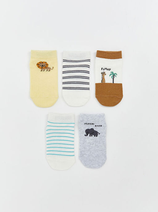 Bask?l? Erkek Bebek Patik ?orap 5li