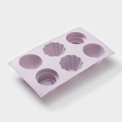Форма для выпечки Доляна Пудинг, силикон, 6 ячеек, 29.3?17?4.5 см, сиреневая  фото 3