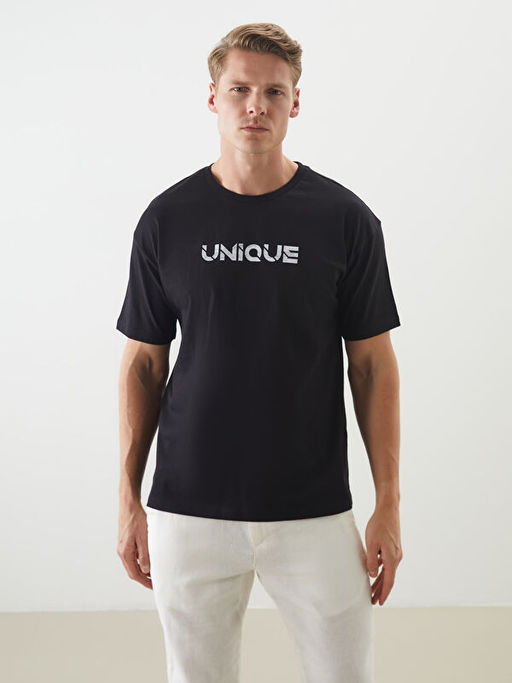 Bisiklet Yaka Bask?l? Penye Erkek Ti??rt