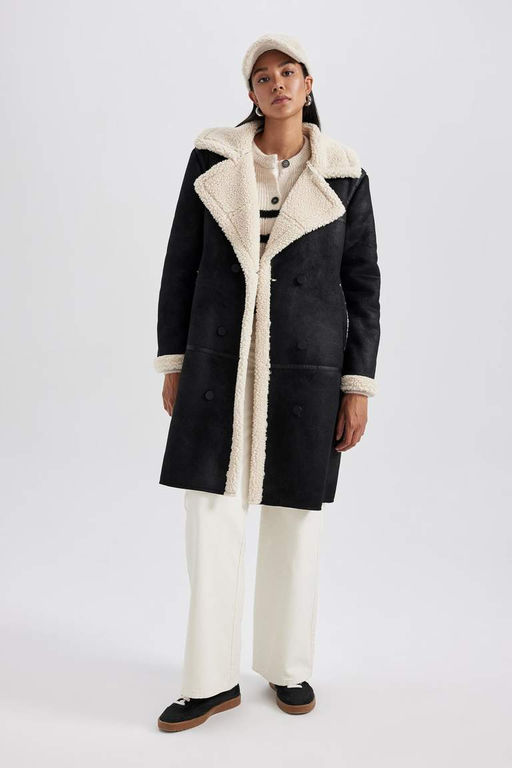 Парка замшевого пальто стандартного кроя с плюшевой подкладкой - Defacto фото 5