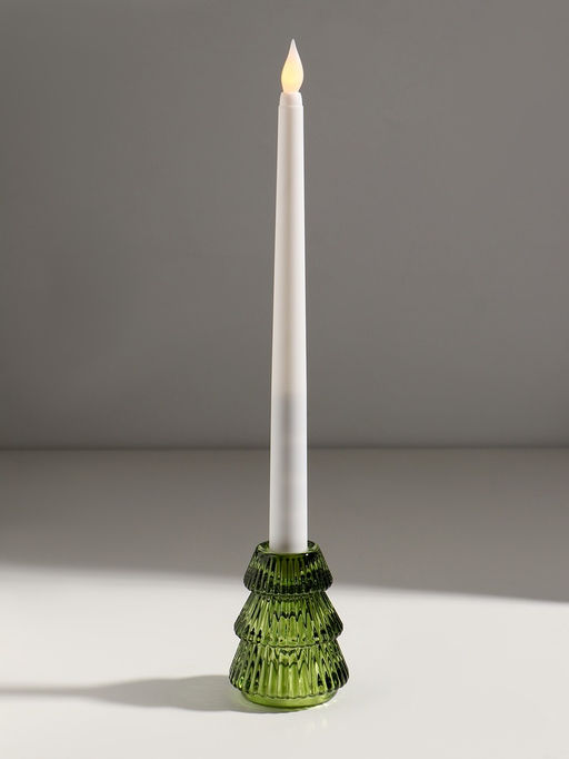 Стеклянный подсвечник на 1 свечу Ёлочка гофре, зелёный, d=2.2 см, 6.3?6.3?8 см
