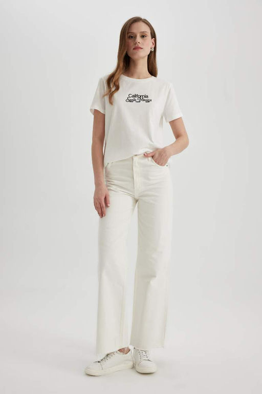 Футболка обычного кроя с круглым вырезом и принтом из чесаного хлопка с короткими рукавами - Defacto фото 2