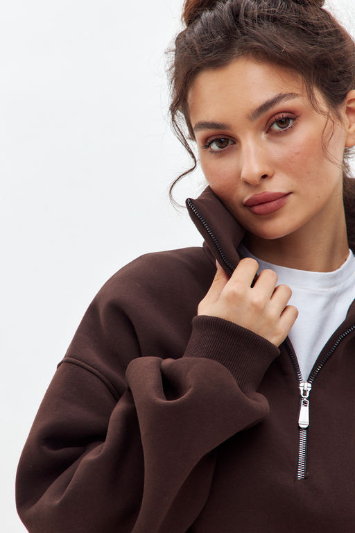 Толстовка женская из футера начес Комфорт шоколад макси