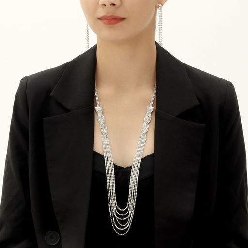 Набор 2 предмета: серьги, колье «Лёд» косичка, 80 см, цвет белый в серебре, 80 см