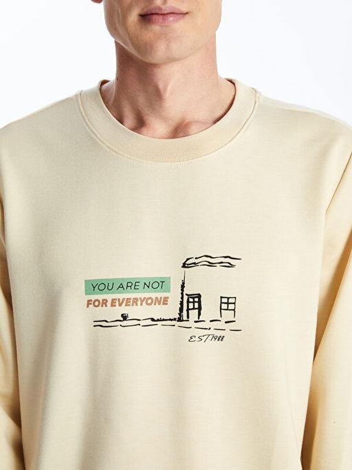 Bisiklet Yaka Uzun Kollu Bask?l? Erkek Sweatshirt