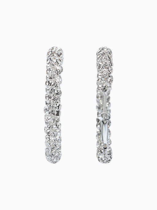 Серьги-кольца со стразами "Россыпь" d=4,5см, цвет белый в серебре