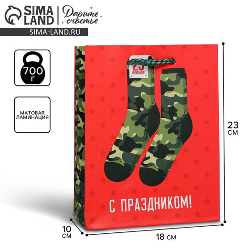 Цена за 2 шт. Пакет подарочный ламинированный, упаковка, «С 23 февраля», MS 18×23×10 см