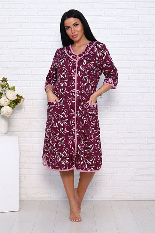 Халат женский на пуговицах с карманами, бордо (958-1) - Плиона фото 2