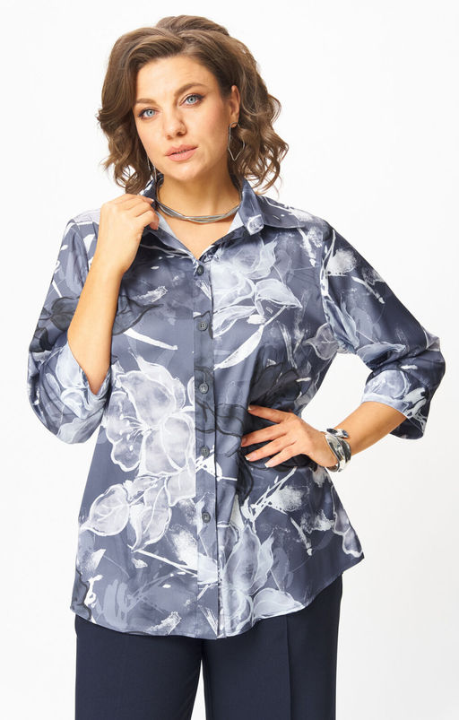 Блуза БелЭльСтиль 877 синий принт