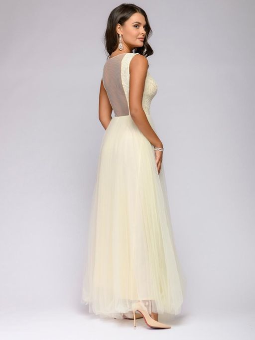 Платье белое длины макси с кружевной отделкой без рукавов - 1001dress фото 6