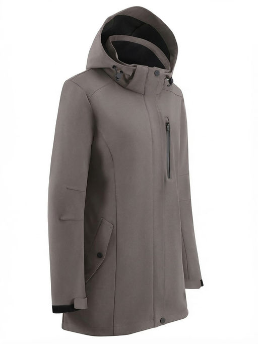 Парка женская софтшелл виндстоппер удлинённая с капюшоном темно-серого цвета 9618_1TC