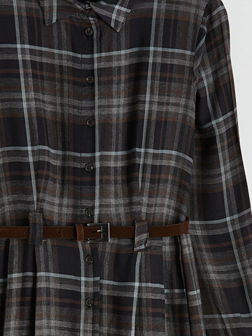 Beli Kemerli Ekose G?mlek Elbise