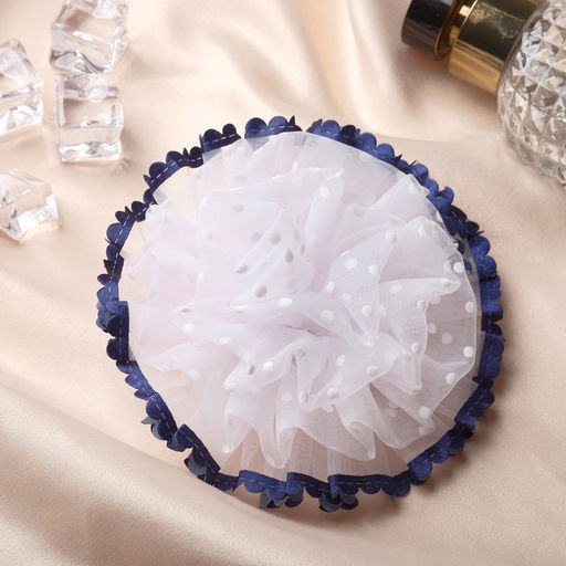 Цена за 6 шт. Бант для волос на резинке «Школьница», волнушка горошек синие края, d=11 см, сине-белый