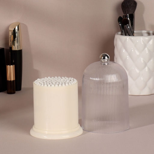 Органайзер для ватных палочек, с крышкой, d=7.4×11.6 см, молочный, прозрачный