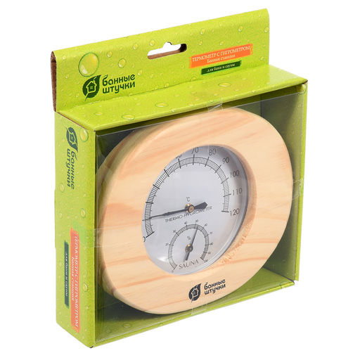 Банная станция (термометр+гигрометр) дерев.корпус 16х14х3см со стеклом, овальная (18022)