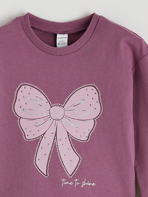 Bisiklet Yaka Fiyonk Bask?l? K?z ?ocuk Ti??rt