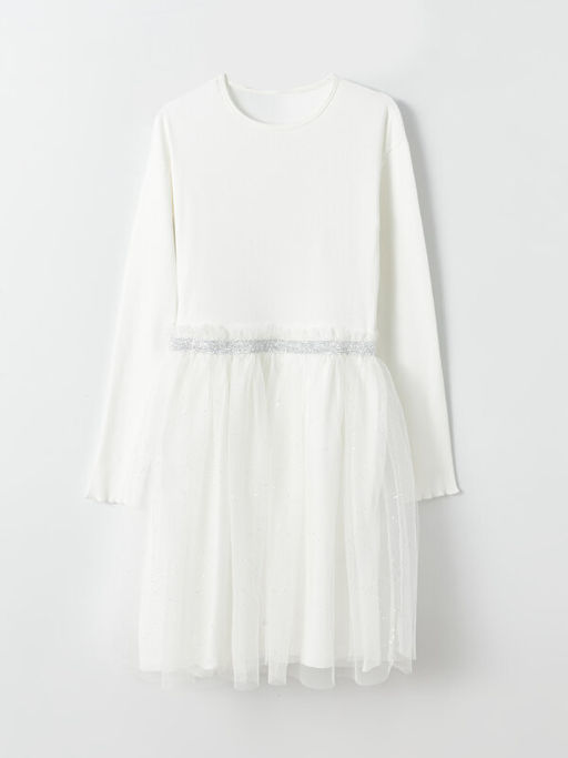 Bisiklet Yaka Uzun Kollu K?z ?ocuk Elbise