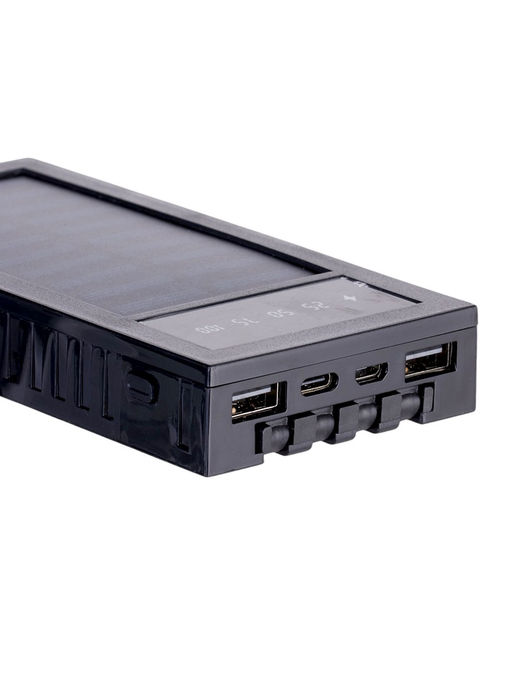 Внешний портативный аккумулятор 10000 мАч, 10 W, 2USB, Type-C, фонарик, солнечная панель, чёрный - Simaland фото 5