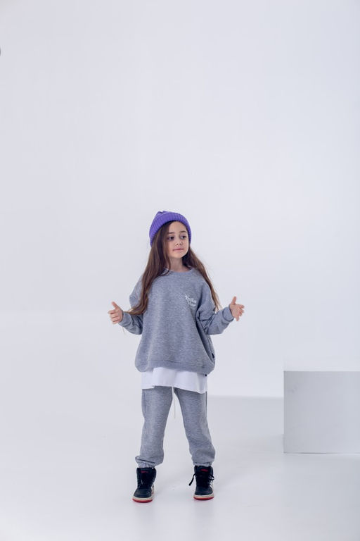 072 Детский костюм, серый меланж 3хнитка петля