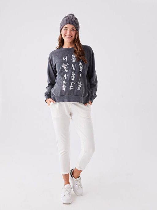 Bisiklet Yaka Bask?l? Uzun Kollu Hamile Sweatshirt