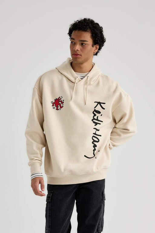 Толстовка с капюшоном и принтом на спине Keith Haring Oversize - Defacto фото 4