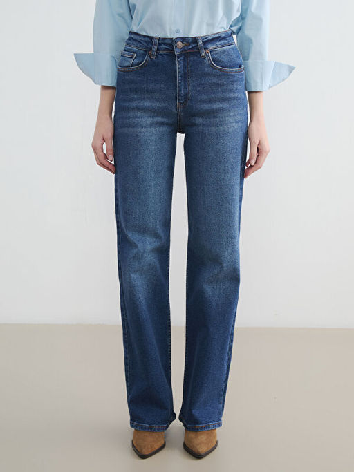 Y?ksek Bel Wideleg Kad?n Jean Pantolon