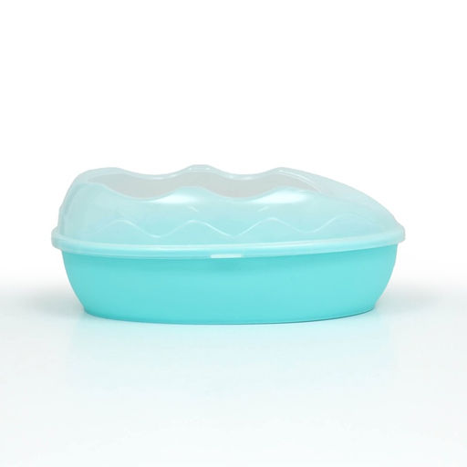 Туалет для кошек, 38×28×15 см, округлый, с бортиком и совком, синий