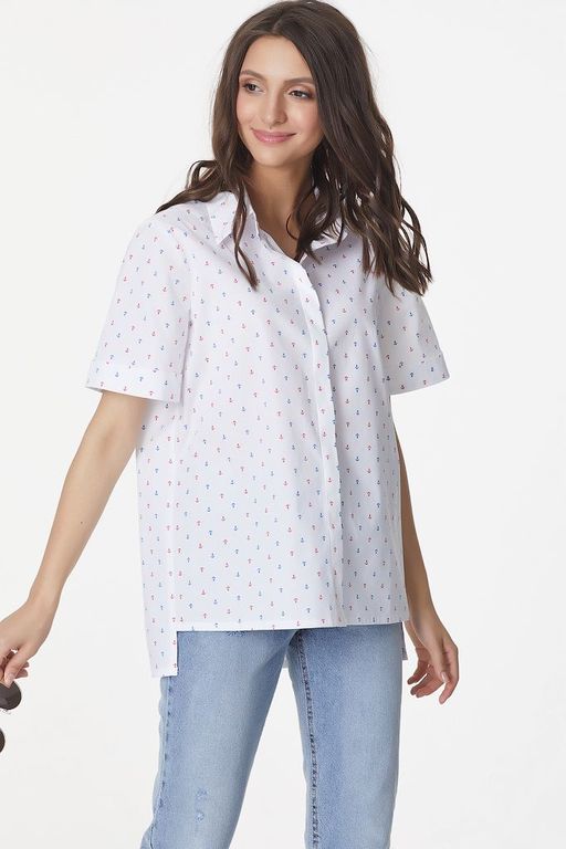 Рубашка хлопковая принт на белом