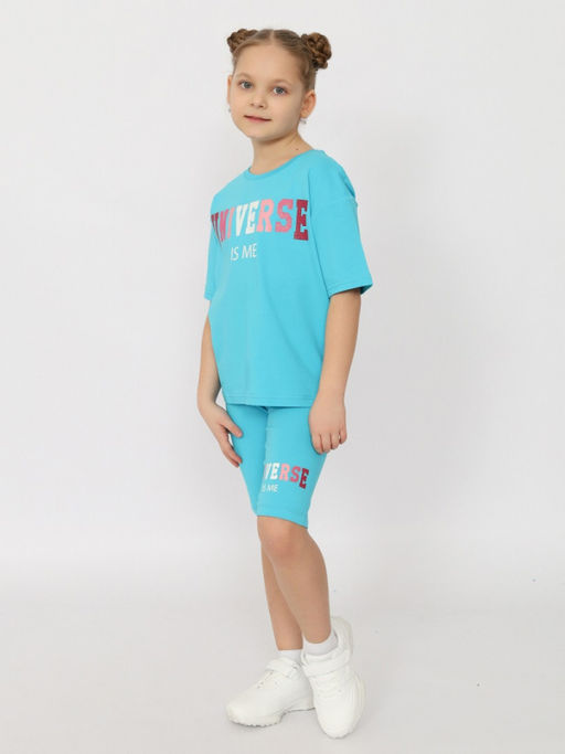 CRB wear/CSKG 90249-40-408 Комплект для девочки (футболка, бриджи),бирюзовый/Ex.Cherubino  фото 3