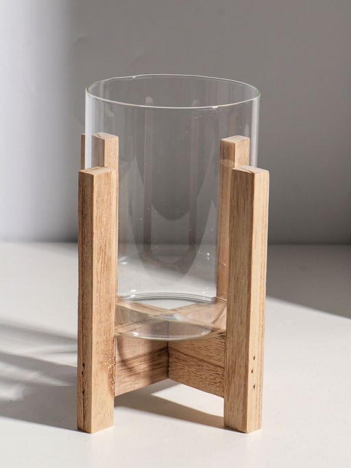 Подсвечник стекло, дерево "Рустик" d=9 см 16х16х21 см