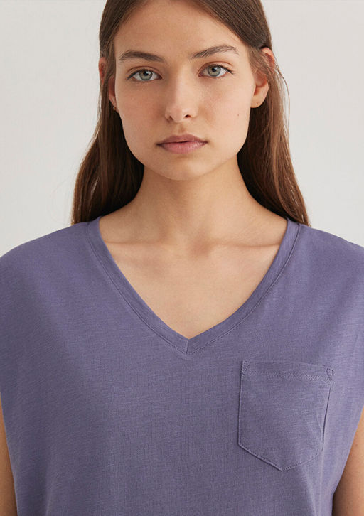 V Yaka Mor Basic Tisort - Mavi фото 6