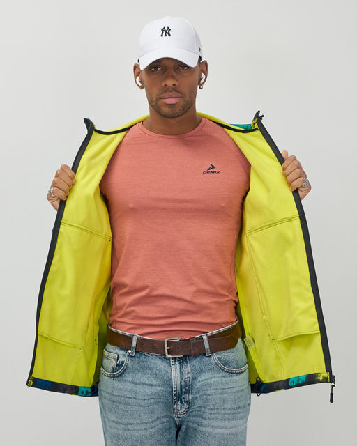 Ветровка спортивная мужская с капюшоном softshell желтого цвета 9563J - Mtforce фото 15