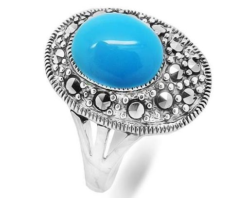 Кольцо из серебра бирюза пресс., марказит, SL-AGA60
