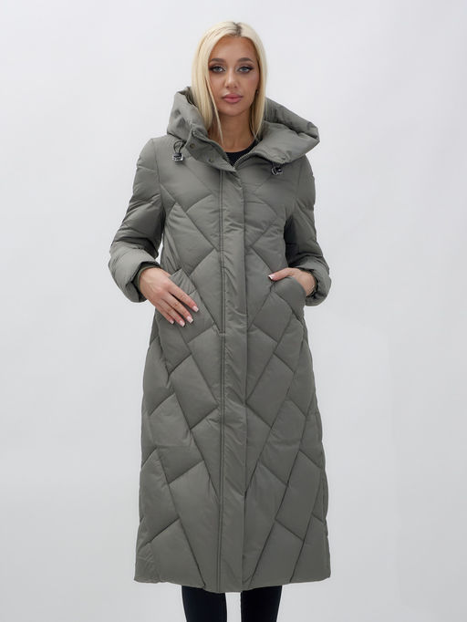 Пальто утепленное стеганное зимнее с капюшоном женское цвета хаки 9612Kh - Mtforce фото 9