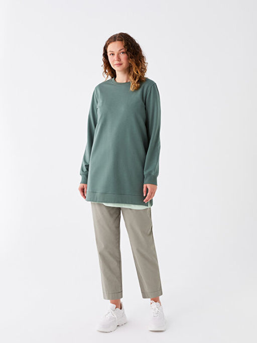 Bisiklet Yaka D?z Uzun Kollu Kad?n Sweatshirt Tunik - Waikiki фото 3