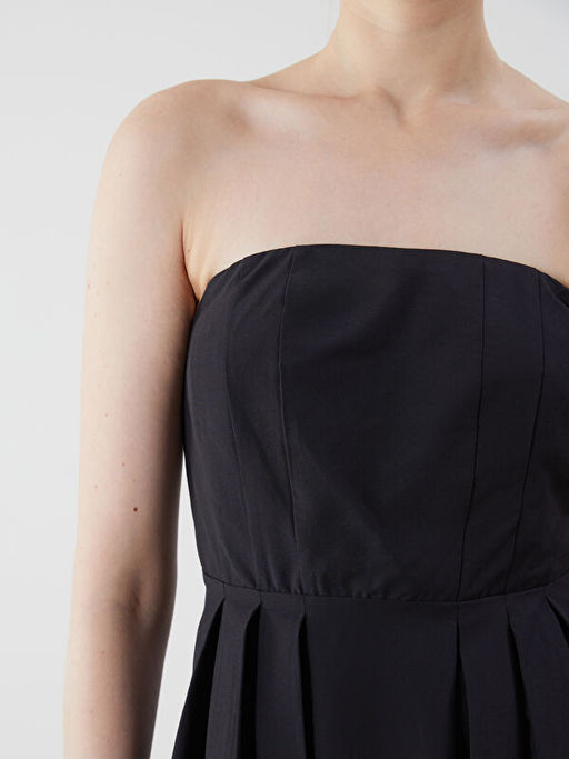 Straplez Yaka Poplin Elbise