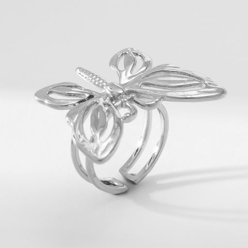 Кольцо металл Бабочка контур, цвет серебро, безразмерное - Qf фото 2