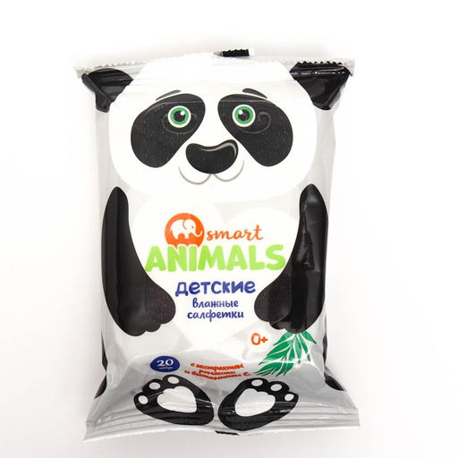 Цена за 2 шт. Салфетки влажные Smart animals №20 детские с ромашкой и витамином Е mix