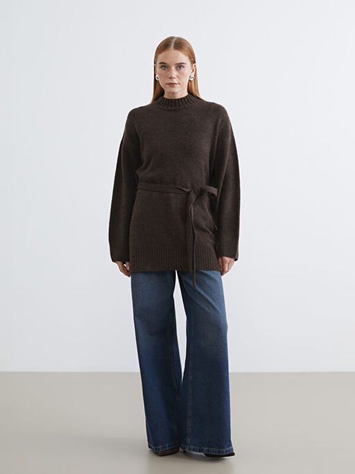 Yar?m Bal?k?? Yaka Oversize Kad?n Triko Tunik