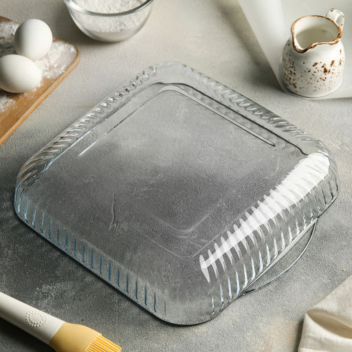 Форма для запекания Paşabahçe Borcam, 3.2 л, 28×28×6 см, с ручками, жаропрочное стекло, прозрачная