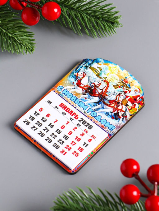 Набор магнитов на холодильник с календарём 2026, 2 шт., Конь: С Новым годом, Счастья в дом, 9.5?6.5 см
