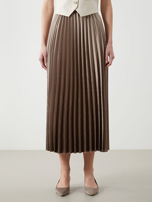 Beli Lastikli Saten Kad?n Pileli Etek